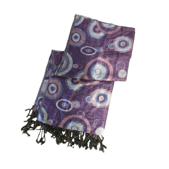 Womens Soft Pashmina Silk Blend Scarf Wrap Shawl Circles Fringed Ends - Picture 1 of 3